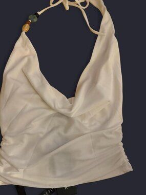 White fox white halter top with beaded strap